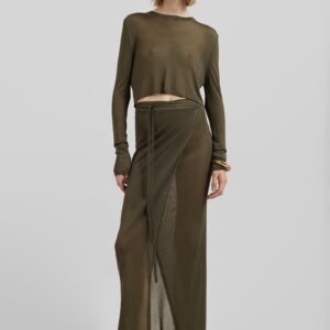 Alsen Thin Knit Wrap Skirt - Khaki