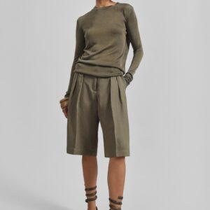 Bilbao Pleated Linen Bermuda Shorts - Khaki