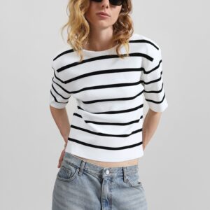 Braye Padded Knit Top - White/Black Stripe