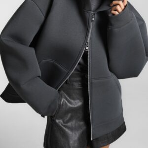 Calder Neoprene Zip-Up Hoodie - Grey