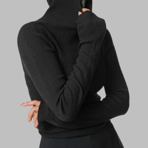 Danae Hooded Knit Top - Black