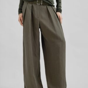 Daytona Pleated Linen Trousers - Khaki