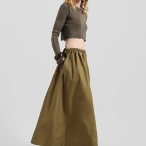 Jalev Gathered Cotton Skirt - Martini Olive