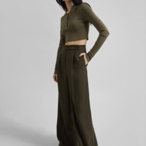 Kamila Wide Leg Trousers - Khaki