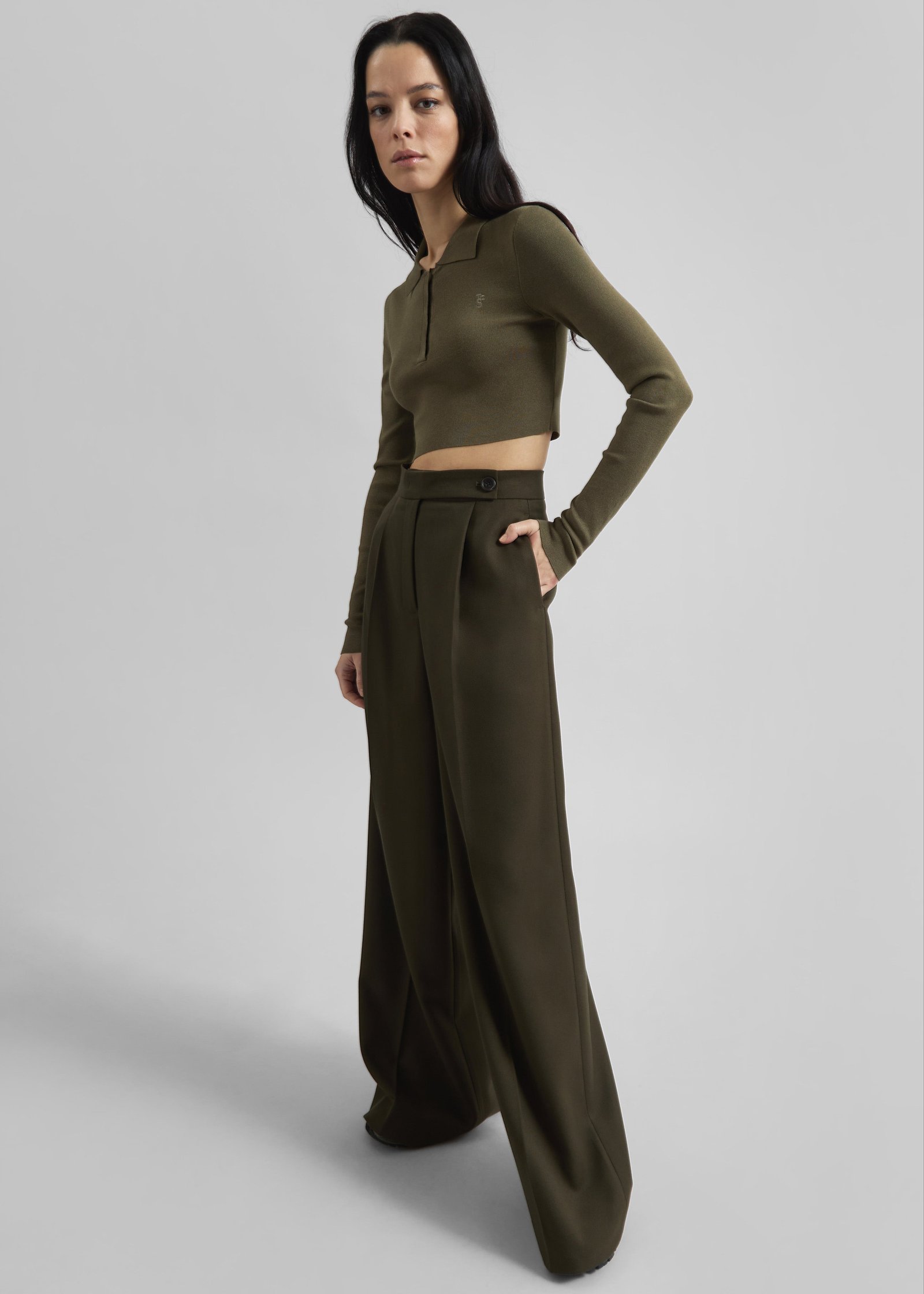 Kamila Wide Leg Trousers - Khaki