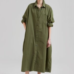 Kason Oversized Shirt Dress - Dark Olive