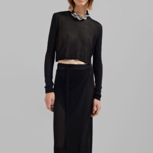 Kazel Cropped Thin Knit Top - Black