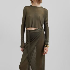 Kazel Cropped Thin Knit Top - Khaki