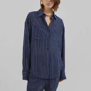 Lui Striped Shirt - Navy/Beige Pinstripe