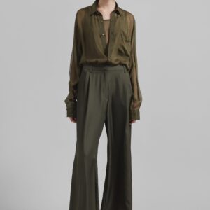 Marfa Pleated Silk Trousers - Khaki