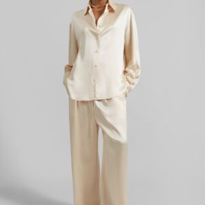 Mirca Satin Elastic Pants - Champagne