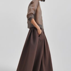 Nimes Voluminous A-Line Maxi Skirt - Brown