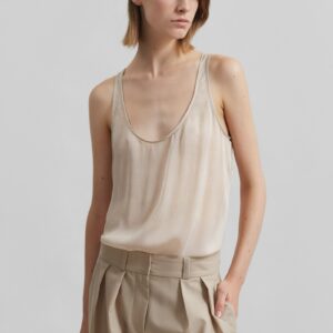 Oria Sheer Silk Chiffon Tank - Beige
