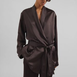 Scarlett Satin Kimono Jacket - Brown