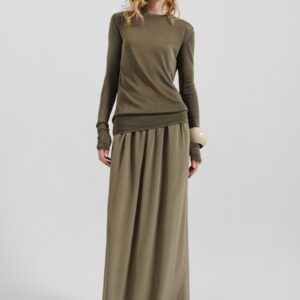 Sibena Silk Maxi Skirt - Khaki