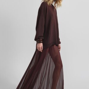 Vallen Pleated Mesh Maxi Skirt - Burgundy
